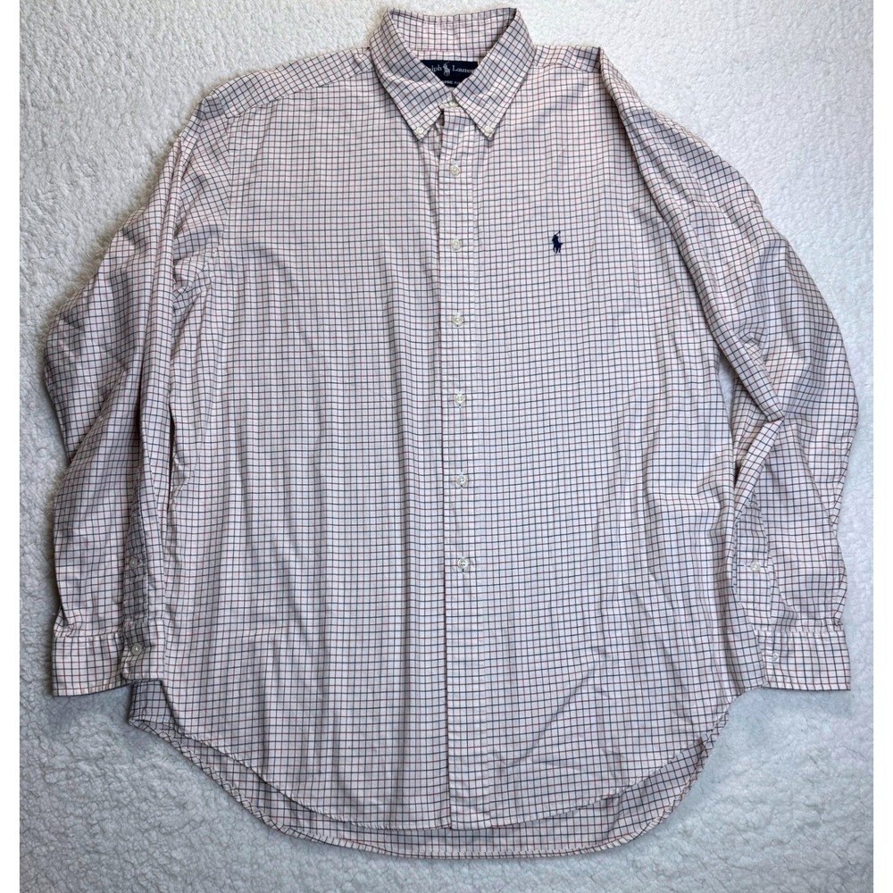 Ralph Lauren Classic Fit Tattersall Check Shirt Mens XL 17 White Navy Red Pony